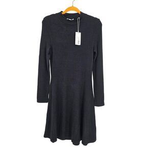 Vince Long Sleeve Fit & Flare Knit Dress Black Medium
